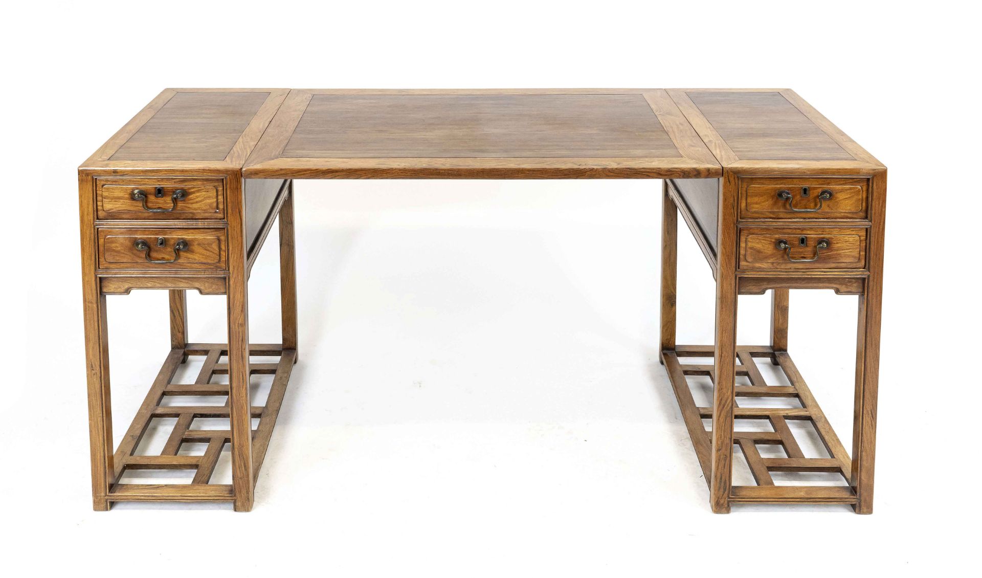 Asian desk, 20th century, typical walnut-like solid wood, four drawers, 84 x 160 x 63 cm