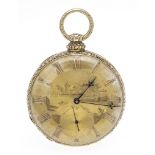 open men's pocket watch 585/000 GG, 1 cover gold, case with coin edge decoration, back engine-turned