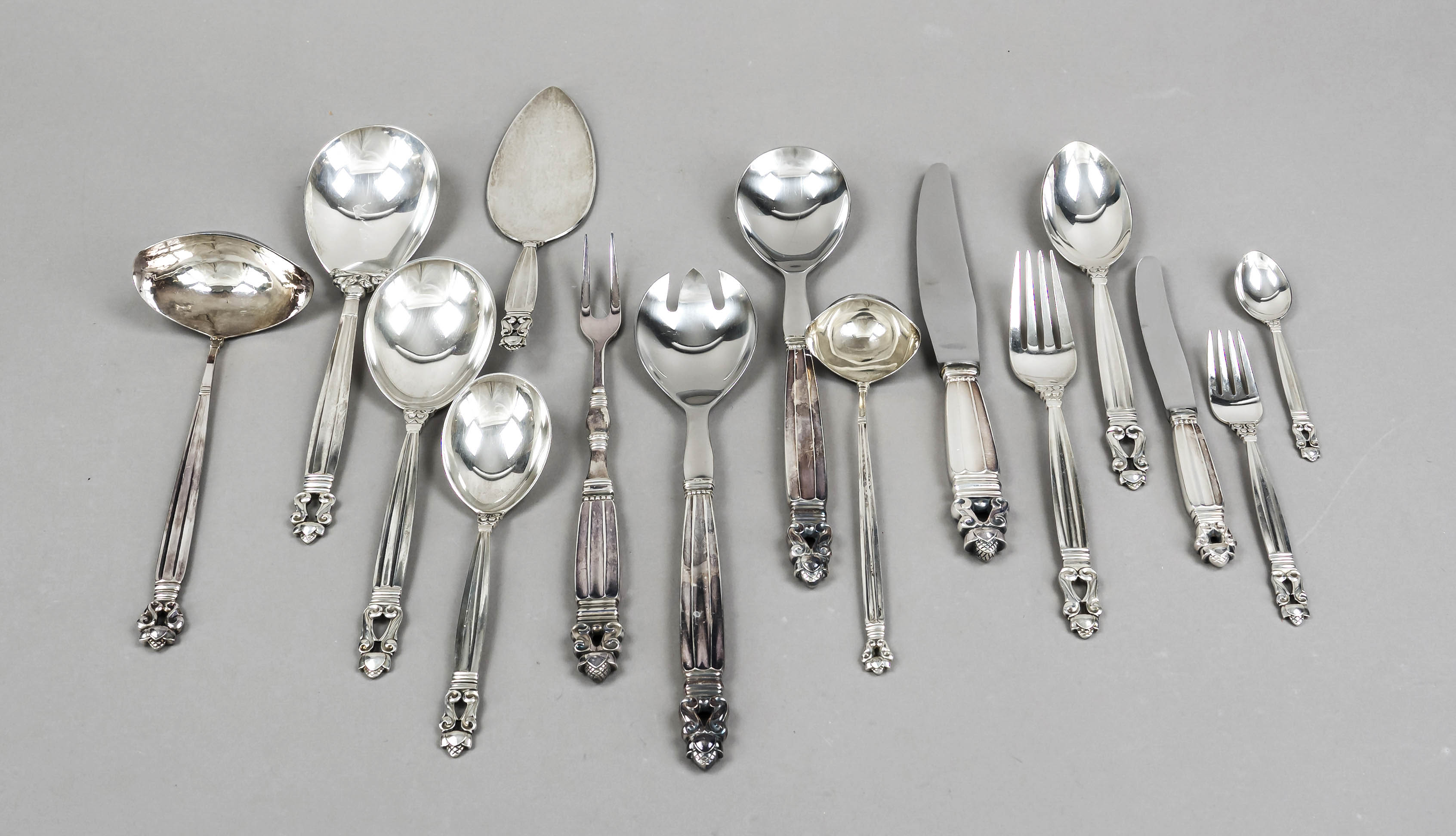 Cutlery for six persons, 51 pcs, Denmark, post-1945 mark, master's mark Georg Jensen, Copenhagen,