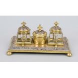 Writing utensils, late 19th century, gilt bronze, copper, glass. Cover box with filigree ornaments