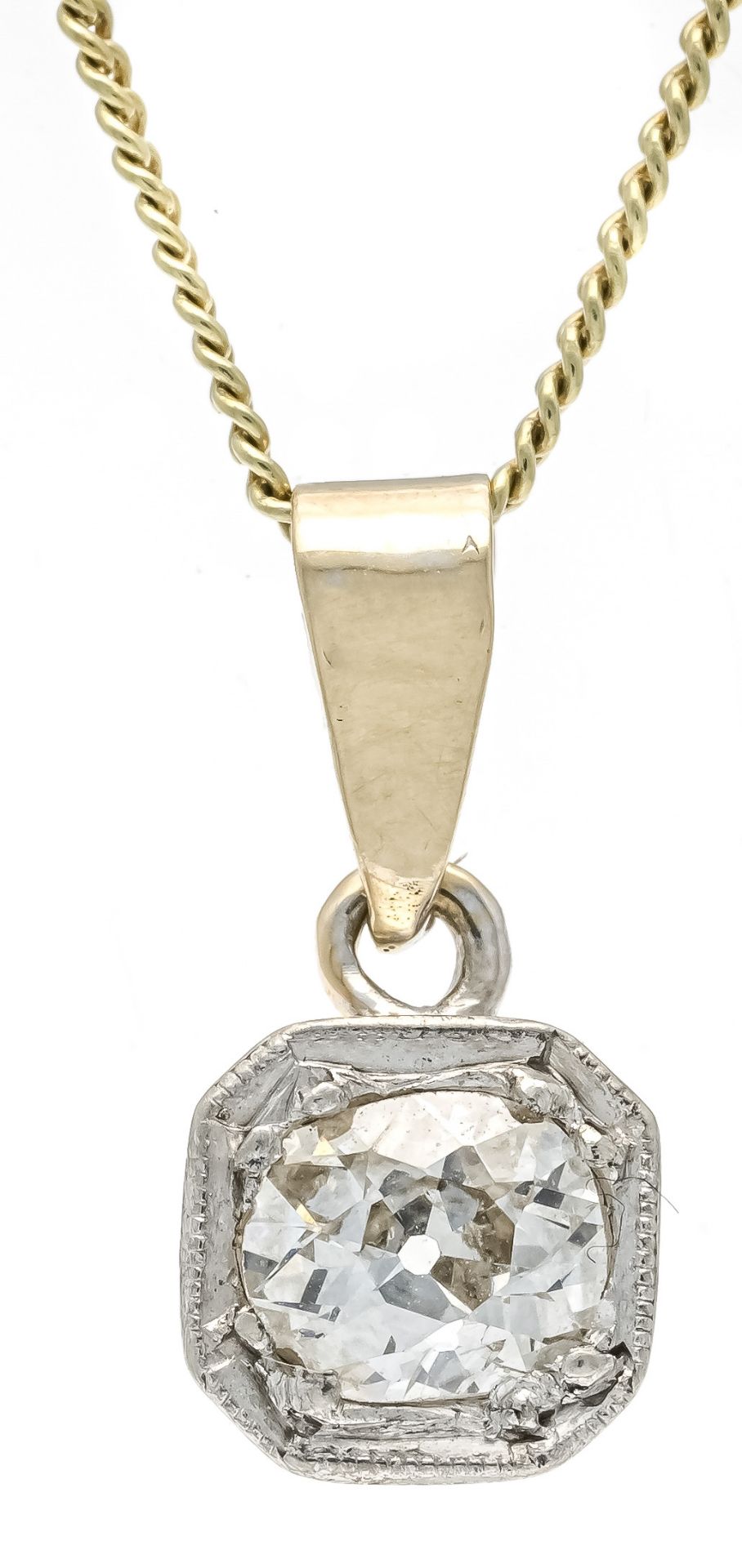 Old-cut diamond pendant GG/WG 585/000 with one old-cut diamond 0.40 ct l.tintedW/VS-SI, 5.25 x 4.