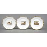 Three view plates, Schumann Berlin Moabit, c. 1850, gold-framed cartouche in the mirror, finely