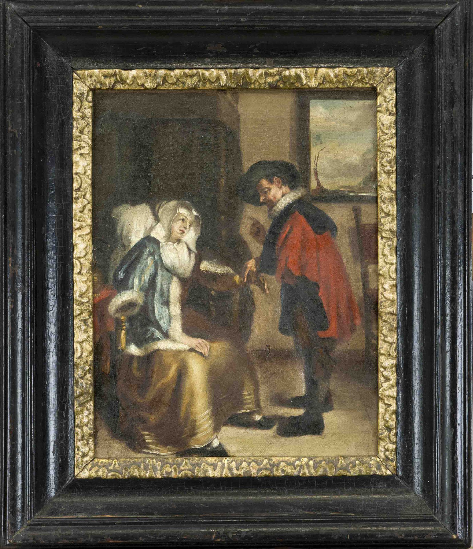 Anonymous genre painter of the 19th century, a doctor in the style of the 17th century, measuring
