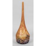 Narrow-necked vase, France, early 20th century, Daum, Nancy, round base, 4-lobed body, long, slender