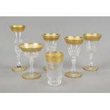 Six glasses, France, 2nd half 20th century, St. Louis, round disk stand, baluster stem, conical