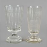 Two footed glasses, early 20th century, 1x round disk stand, 1x octagonal stand, each short stem,