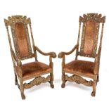 Pair of large armchairs from around 1880, richly carved oak, 135 x 72 x 67 cm