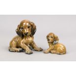 Two sitting dachshund puppies, Rosenthal, mark after 1957, large dachshund puppy, designed by