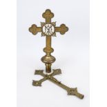 2 crosses, 19th century, brass. A votive cross, neo-Gothic style, open-worked, central letters