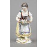 Gardener's girl with flower basket, Meissen, late 20th century, 1st choice, designed by Johann