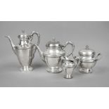 A four-piece coffee and tea pot, France, c. 1900, MZ unmarked, silver 950/000, each on a round stand