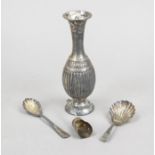 Vase, German, 20th century, silver 800/000, round stand, ovoid body, slender neck, h. 17.5 cm,