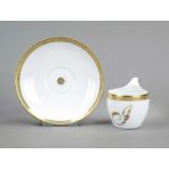 Cup and saucer, KPM Berlin, mark 1780-1800, 1st choice, campanile form with raised handle, the front