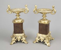 Pair of side plates, late 19th century, sheet iron with gilded and ornamented mounting, figural