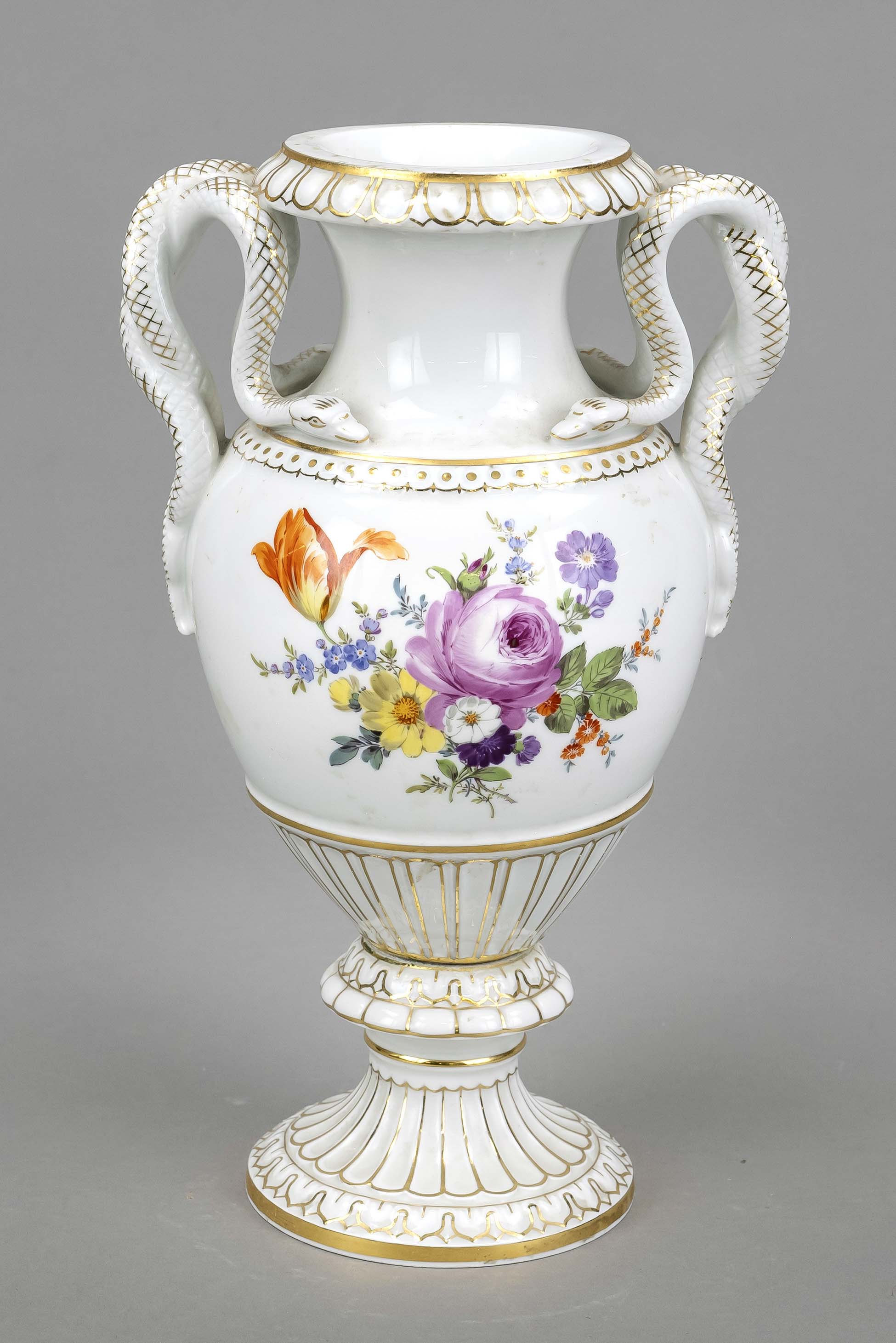 Snake-handled vase, Meissen, mark after 1934, 1st choice, amphora form with side handles in the