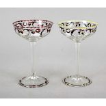 Pair of Art Deco champagne bowls, designed by Emmy Seyfried (1888-1969), Munich, round disk stand,