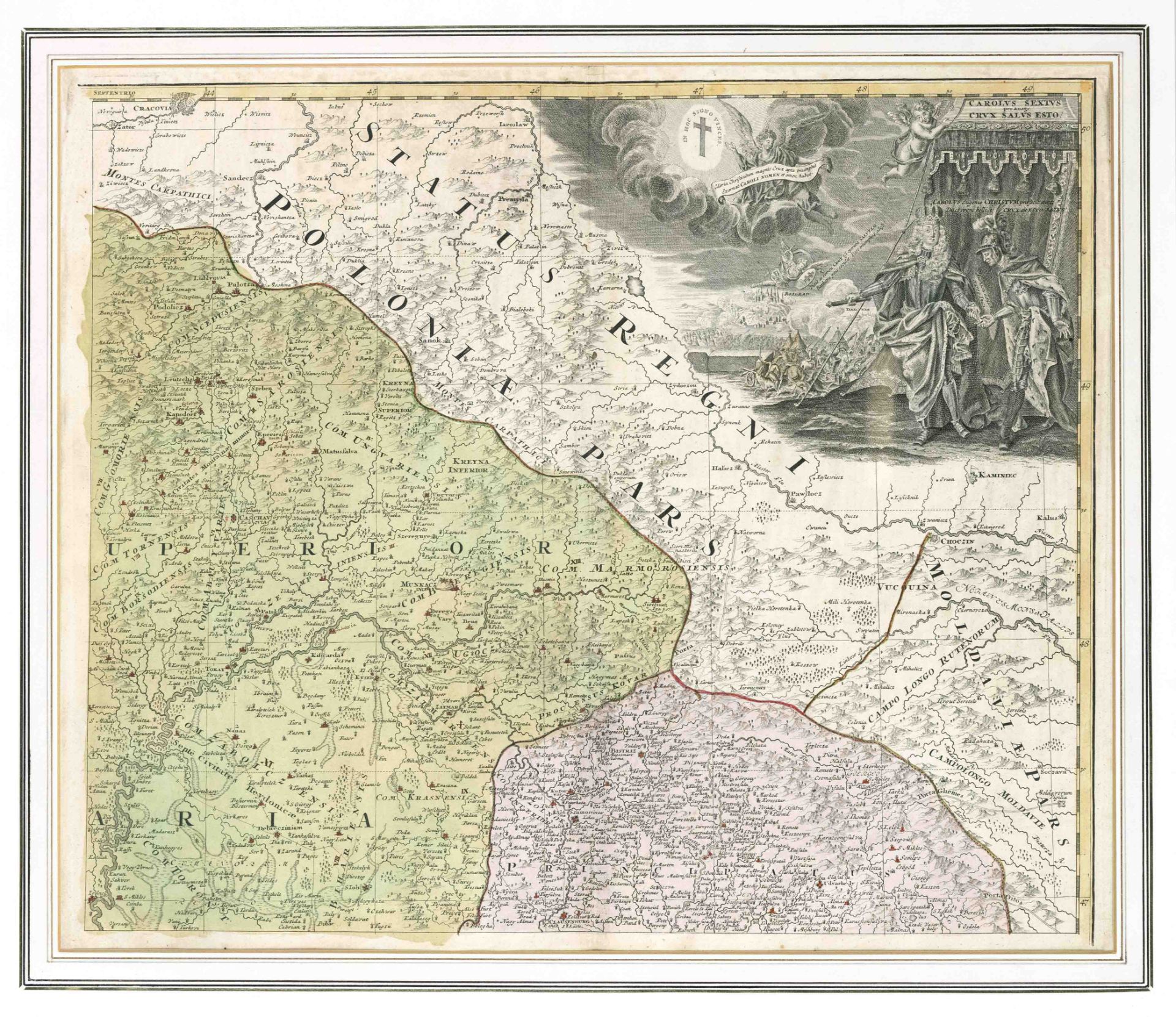 Historical map of southern Poland and neighboring areas, 1st half of the 18th century, from Krakow