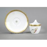 A cup and saucer, KPM Berlin, mark 1780-1800, 1st choice, campanile form with raised handle, the