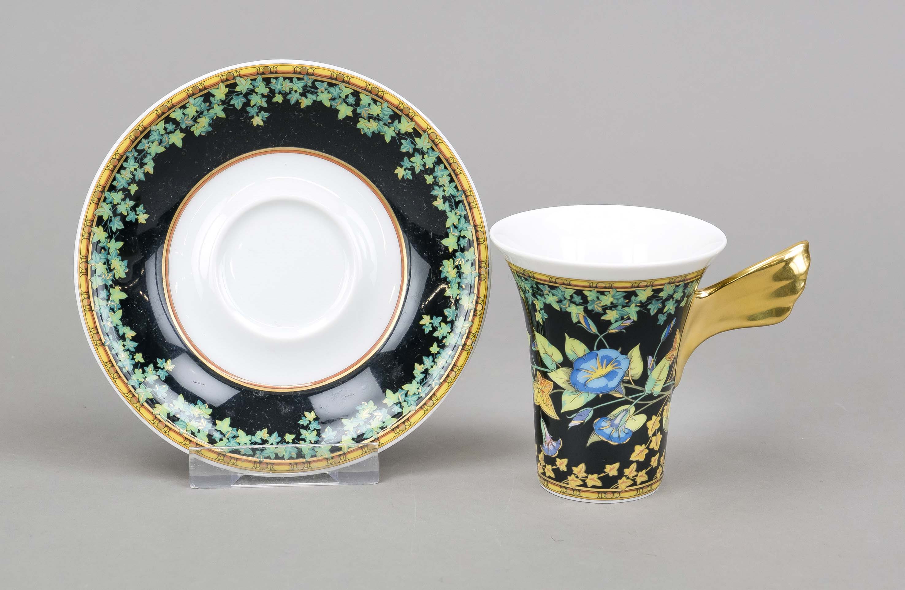 Demitasse cup with saucer, Rosenthal, late 20th century, Versace design, Icarus shape, Paul