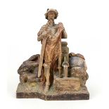 Unidentified sculptor, c. 1900, Don Quixote standing at a fountain, flanked by Sancho Panza and a