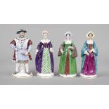 Henry VIII and 3 of his 6 wives, Sitzendorf, Thuringia, from 1950, fully sculpted depiction of Henry