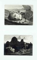 Ronald de Haan, 2nd half 20th cent., four surreal-symbolistic etchings with mythological themes,