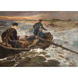 A. Krämer, 1st half 20th century, Fishermen landing, oil on canvas, signed and dated 1918 lower