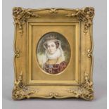 Miniature, 19th/20th century, polychrome tempera painting on bone plate, unopened, oval portrait
