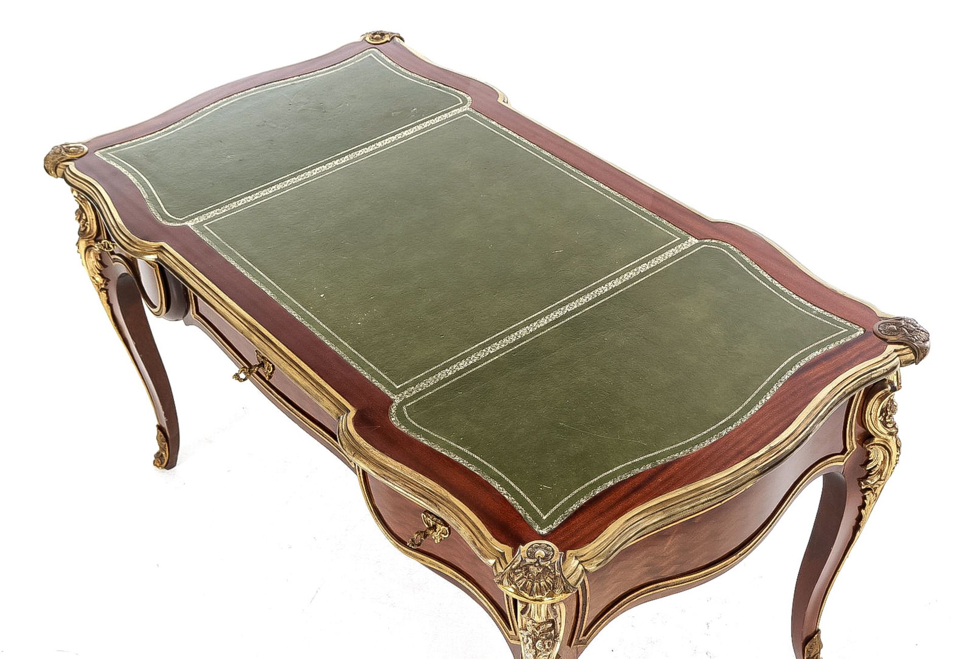 Bureau Plat desk in Louis XVI style, 20th century, rosewood veneer and rich gilded metal - Image 2 of 4