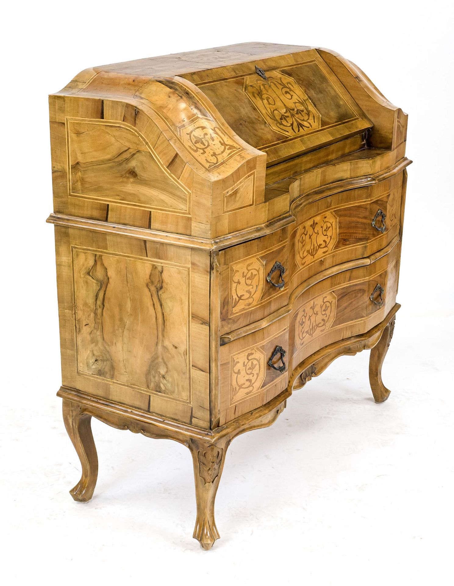 Baroque-style ladies' secretary, 20th century, walnut veneered and inlaid, two drawers, 4 drawers - Image 3 of 3
