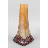 Pole vase, France, early 20th century, Daum Nancy, square base, angular body with tapering wall,