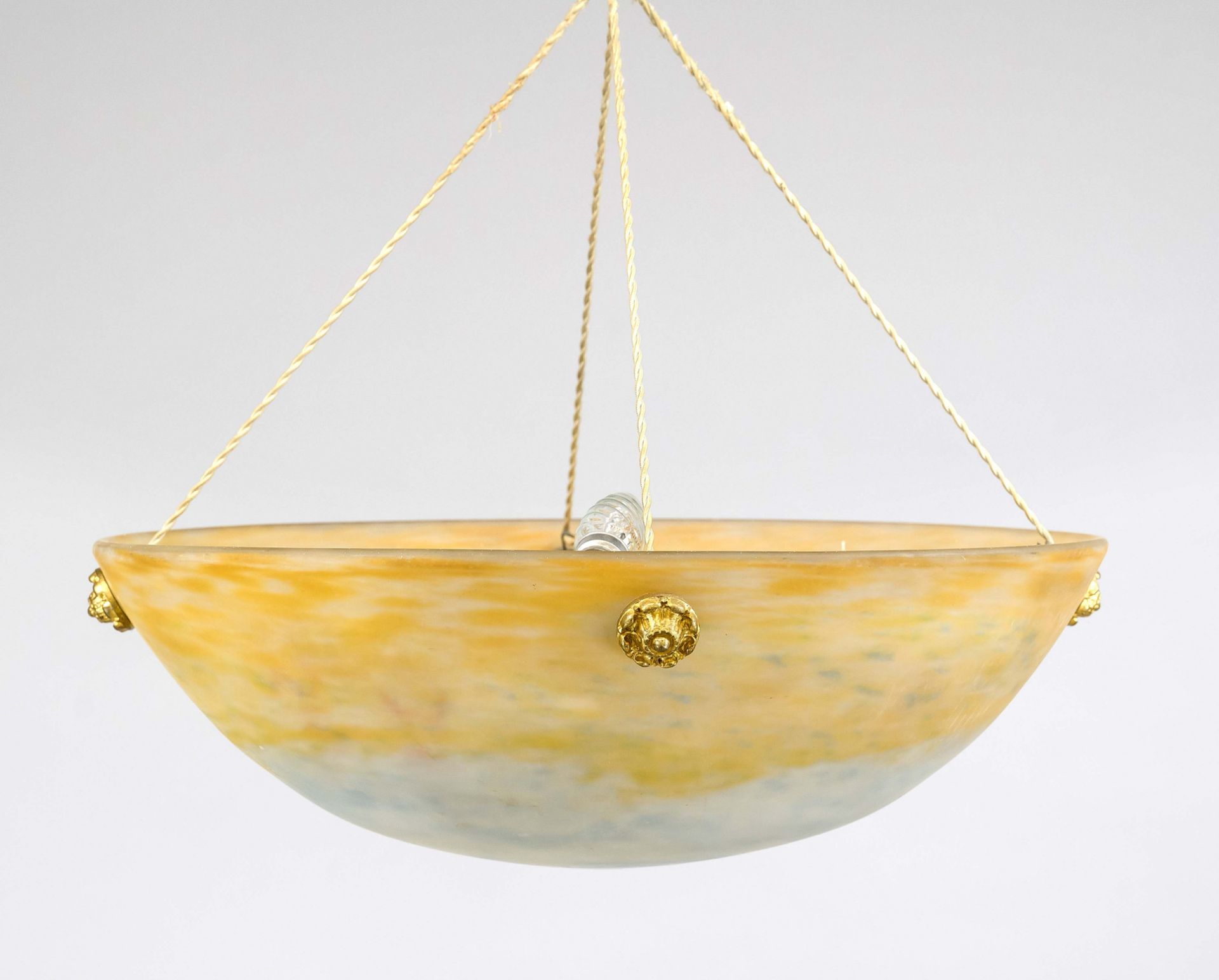 Large Daume ceiling lamp, France (Nancy) 1st half 20th century Large bowl of multicolored glass with - Image 2 of 3