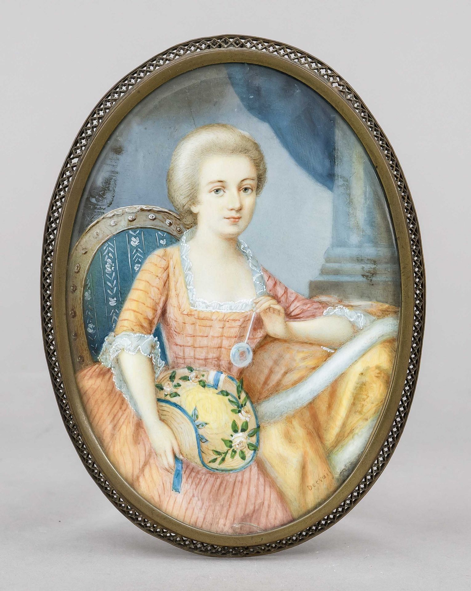 Miniature, probably France, 19th century, polychrome tempera painting on bone plate, unopened,