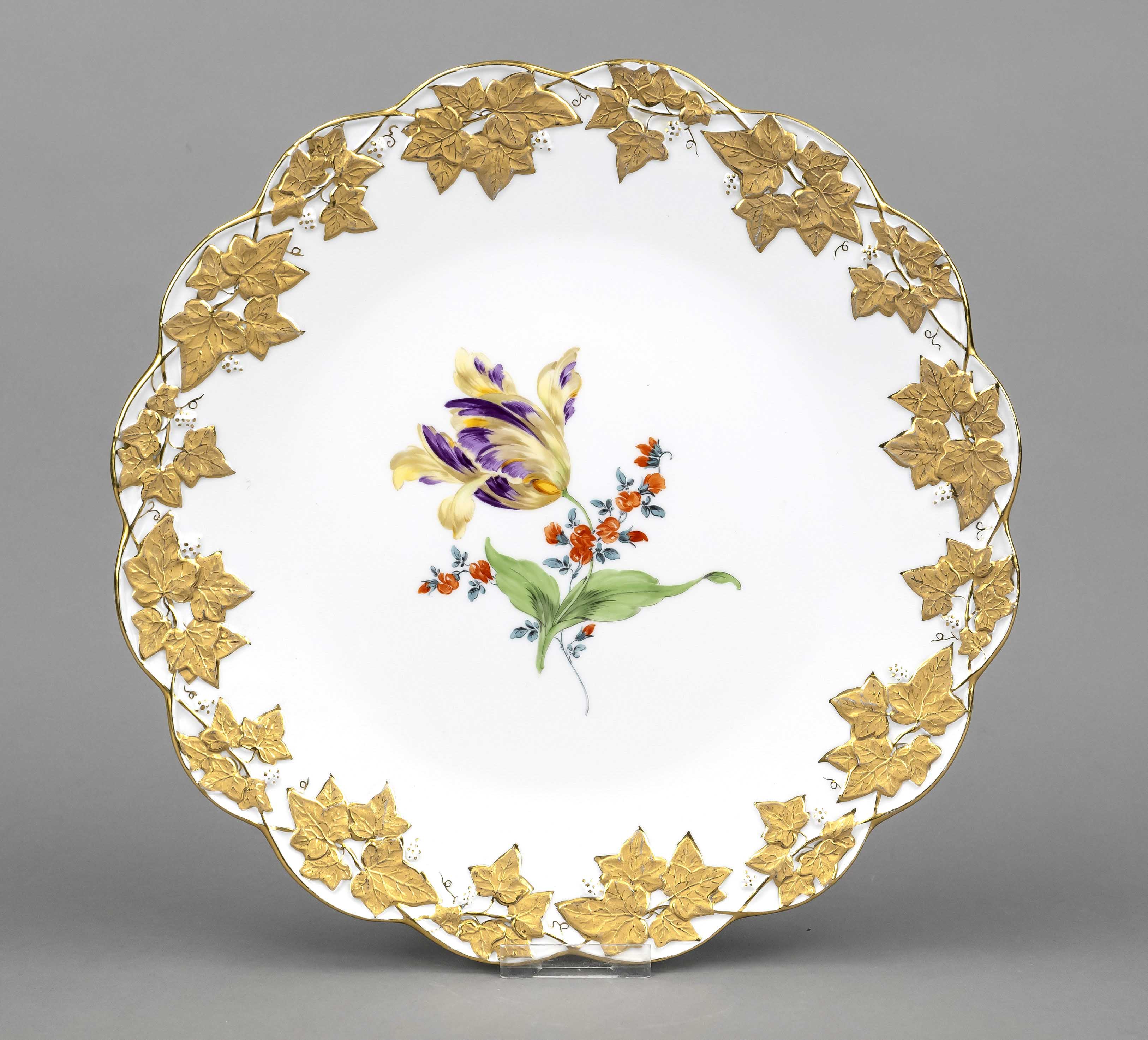 A round platter, Meissen, after 1950, 1st choice, model no. D 160b, the mirror with polychrome