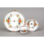 Three pieces, Meissen, 20th century, 1st choice, polychrome Indian flower painting, gold rim,