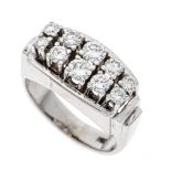 Brilliant ring WG 750/000 with 10 brilliant-cut diamonds, total 1.12 ct white - slightly tinted