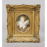 Miniature, 19th/20th century, polychrome tempera painting on bone plate, unopened, oval portrait