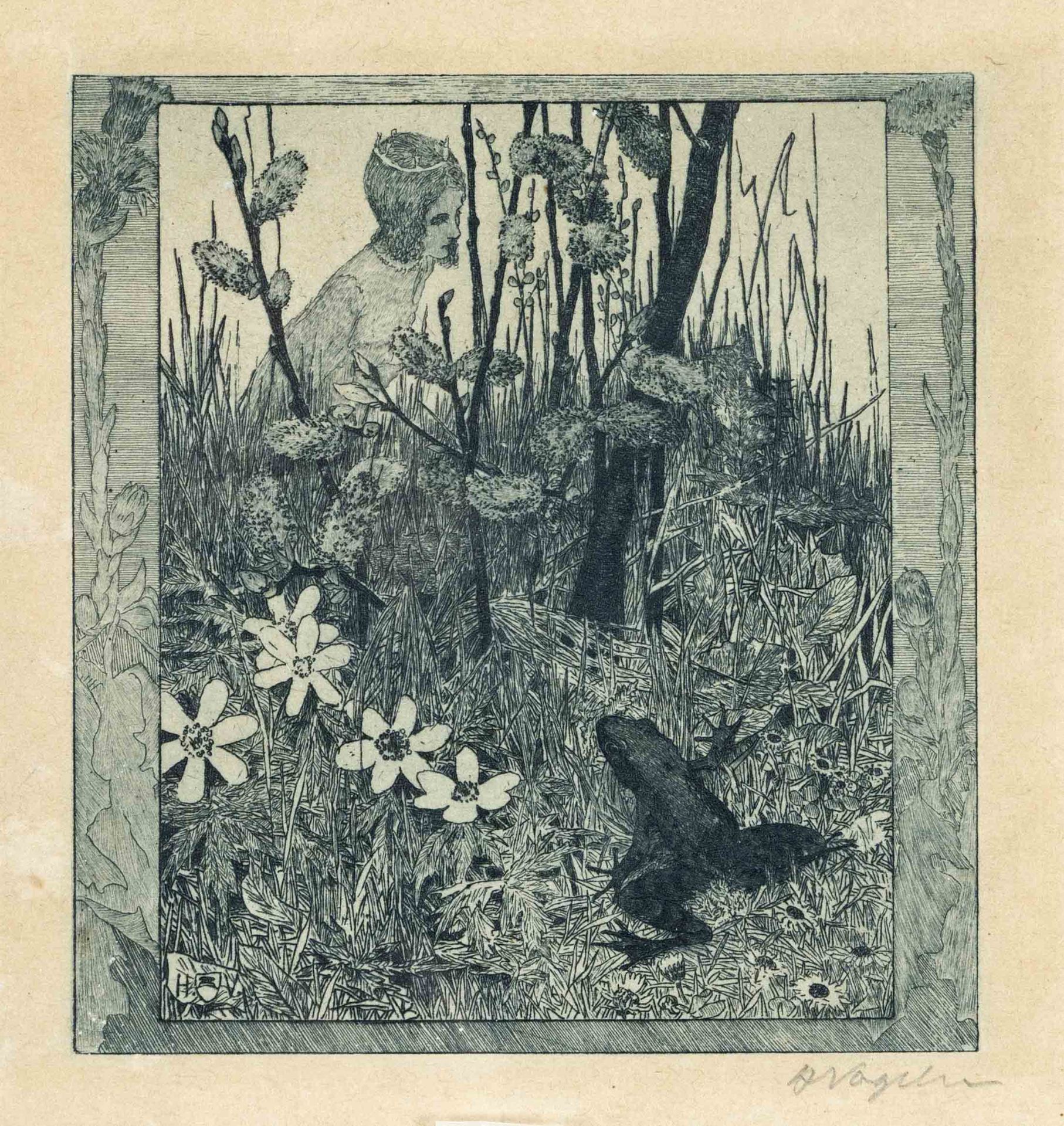 Heinrich Vogeler (1872-1942), Die Froschbraut, 1899, etching in green, signed HVogeler with