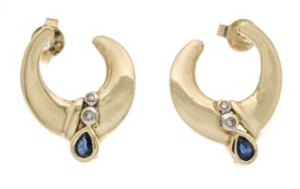 Sapphire-brilliant stud earrings GG/WG 585/000 with 2 faceted sapphire drops 3.7 x 2.8 mm blue,