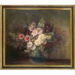 Désiré de Keghel (1839-1901), large flower piece, oil on canvas over hardboard, formerly oval