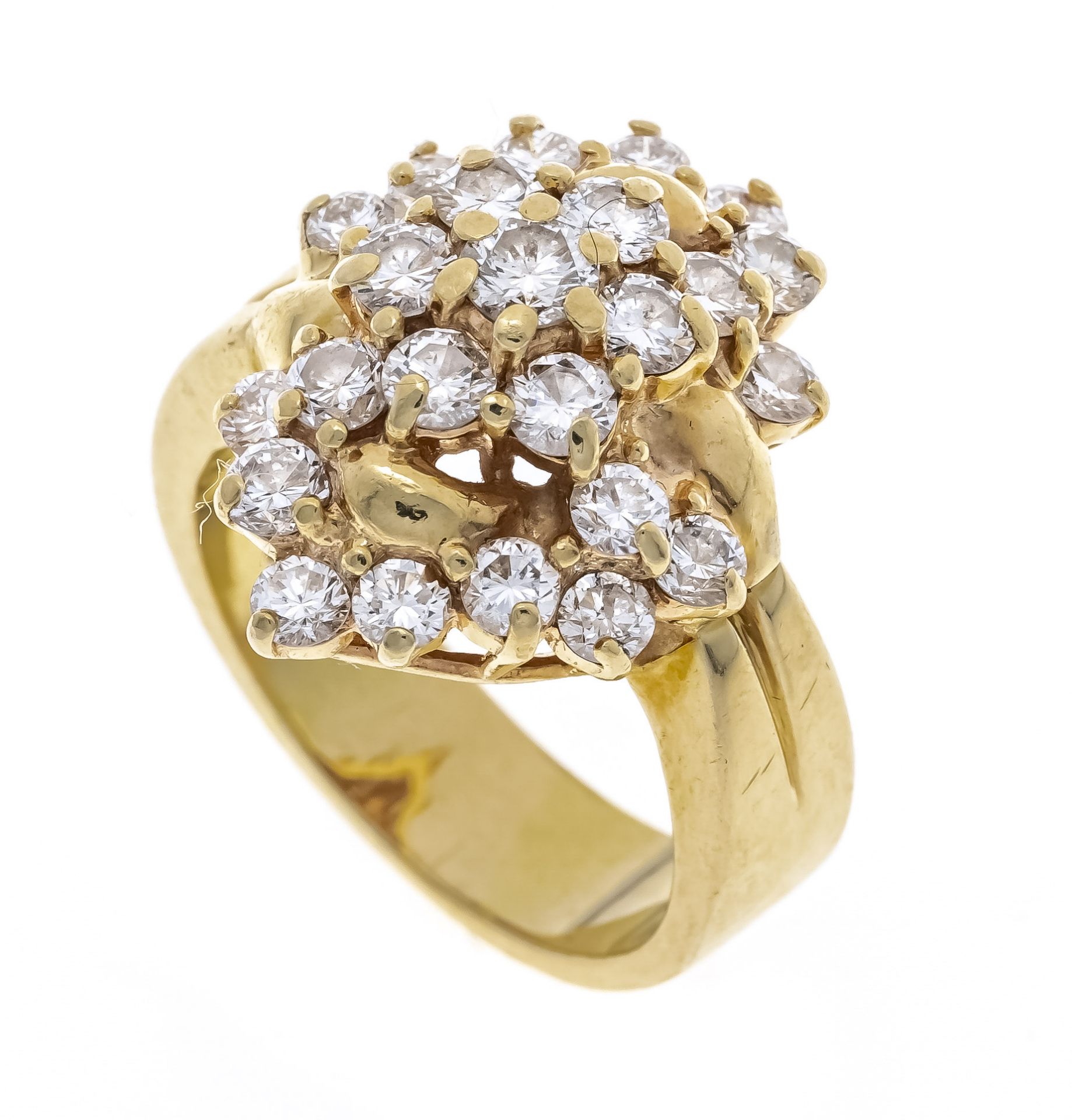 Brilliant ring GG 585/000 with 25 brilliant-cut diamonds, total 0.98 ct white-lightly tinted