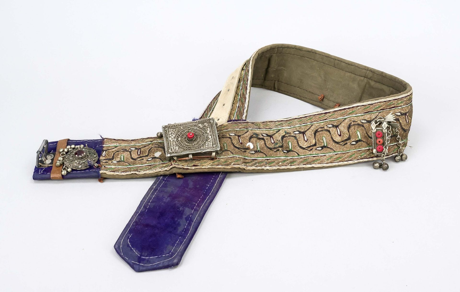 Belt for Jambiya, Yemen, mid-20th century Belt elaborately embroidered and with attached richly