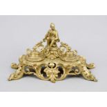 Desk top, late 19th century, gilt bronze. Open-worked with rocailles and acathus leaves. Figural top