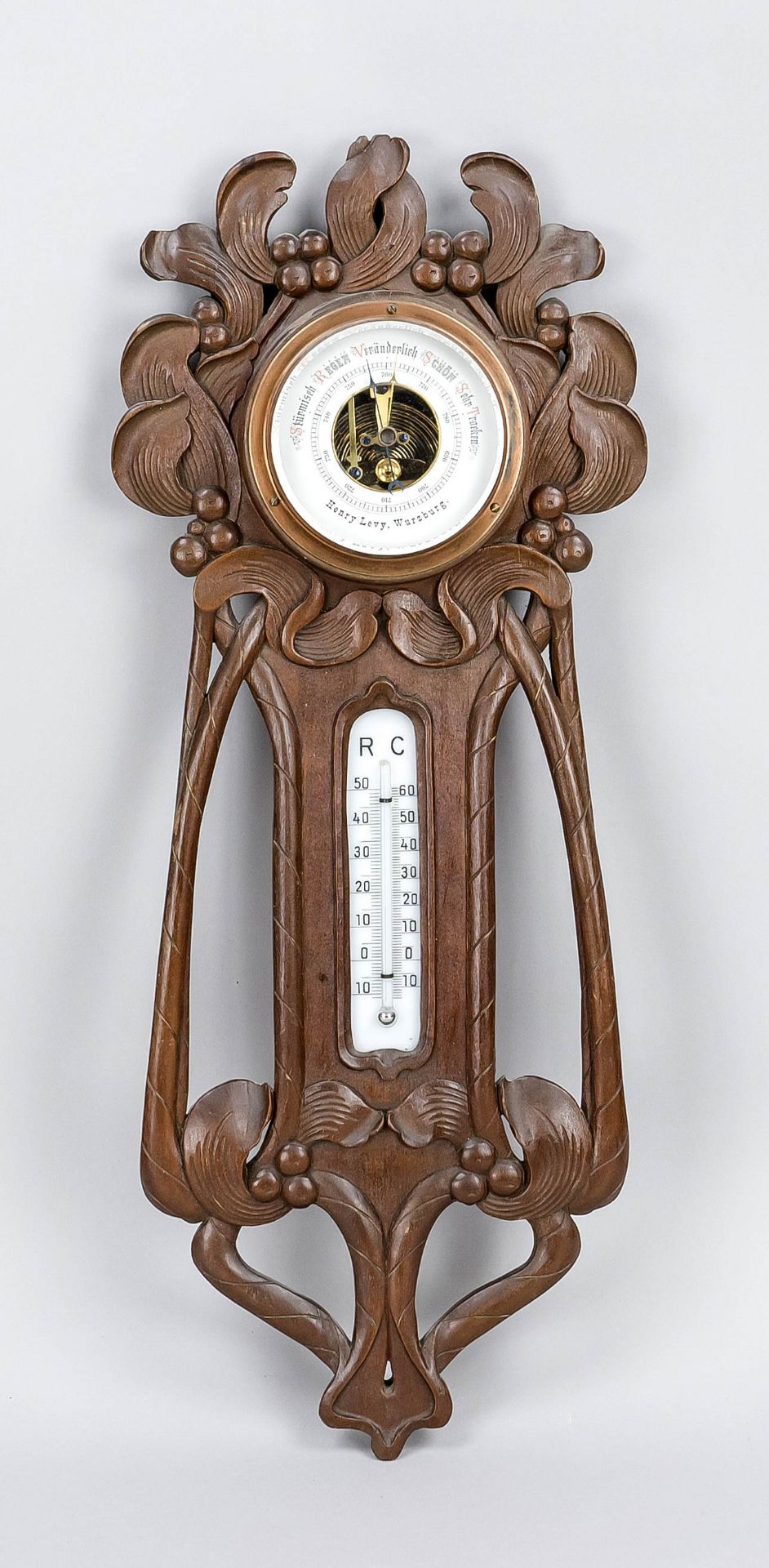 Jugendstil-Wandbarometer mit Th