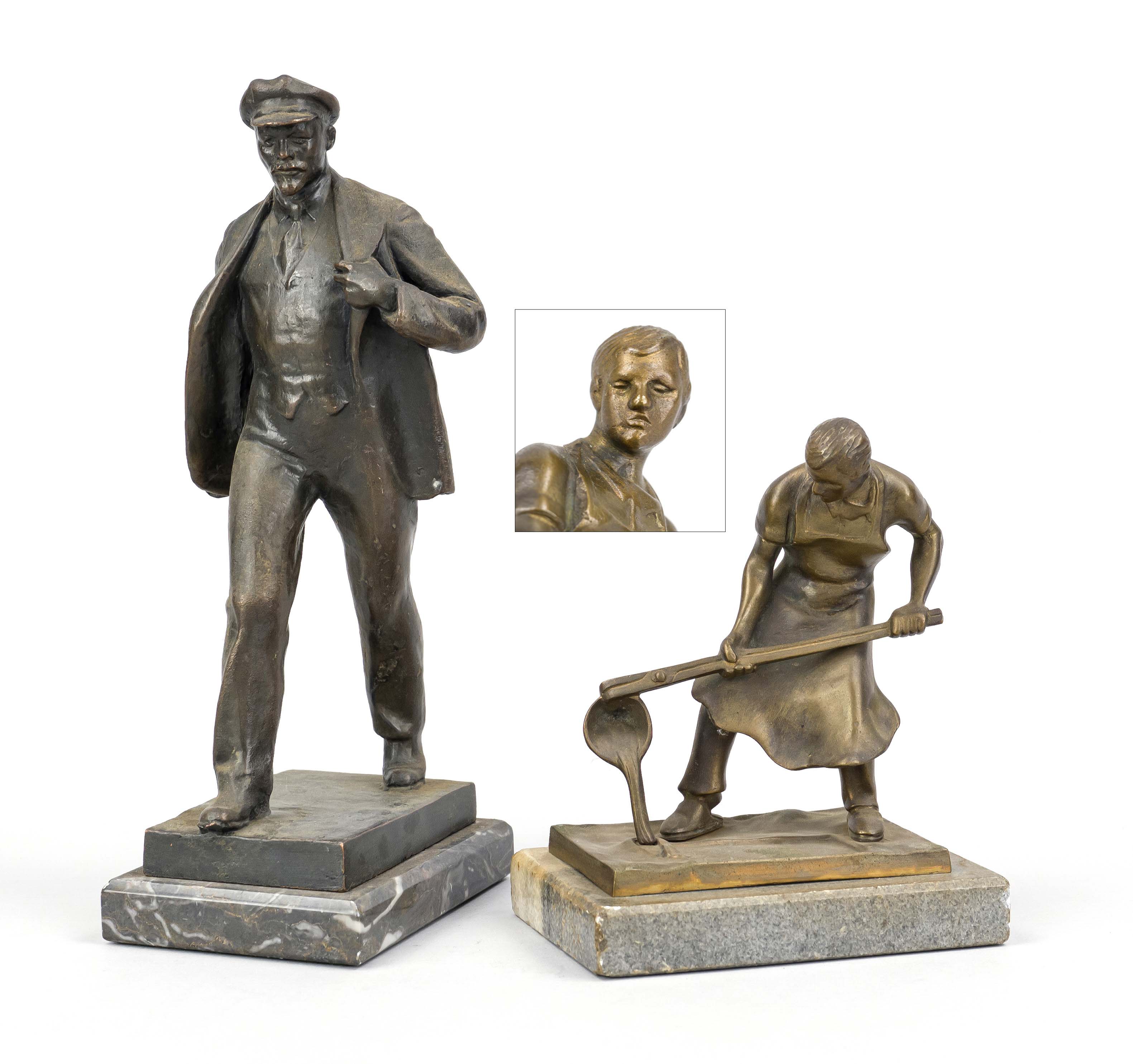 Anonymous sculptor 1st half 20th century, fleeing Lenin, patinated bronze on marble plinth,