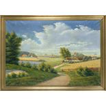 S. Jessen, 1st half of the 20th century, wide summer landscape, oil on canvas, signed lower right,