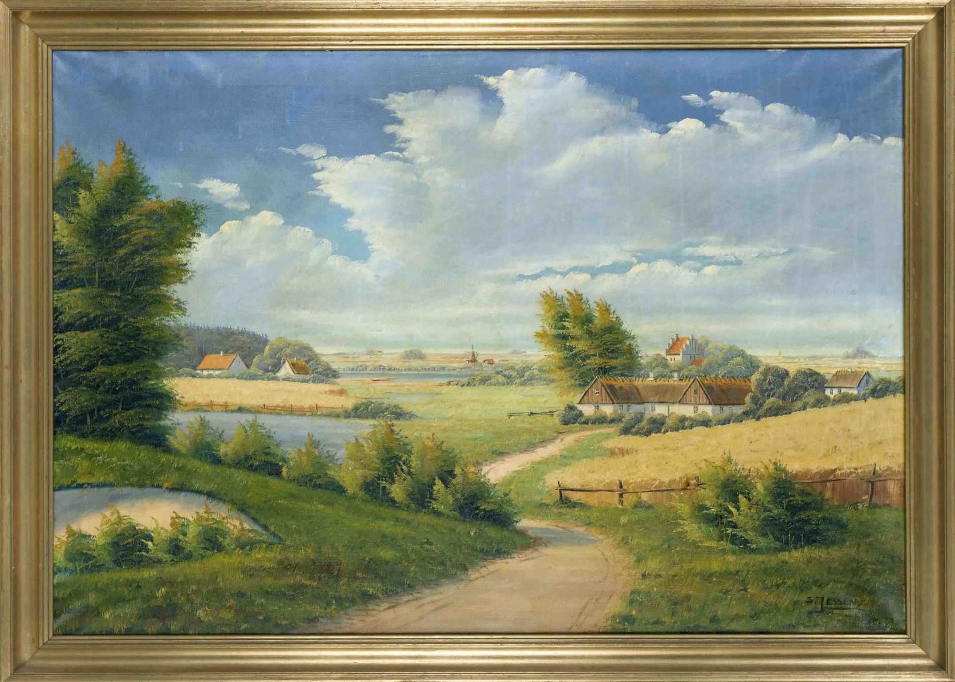 S. Jessen, 1st half of the 20th century, wide summer landscape, oil on canvas, signed lower right,