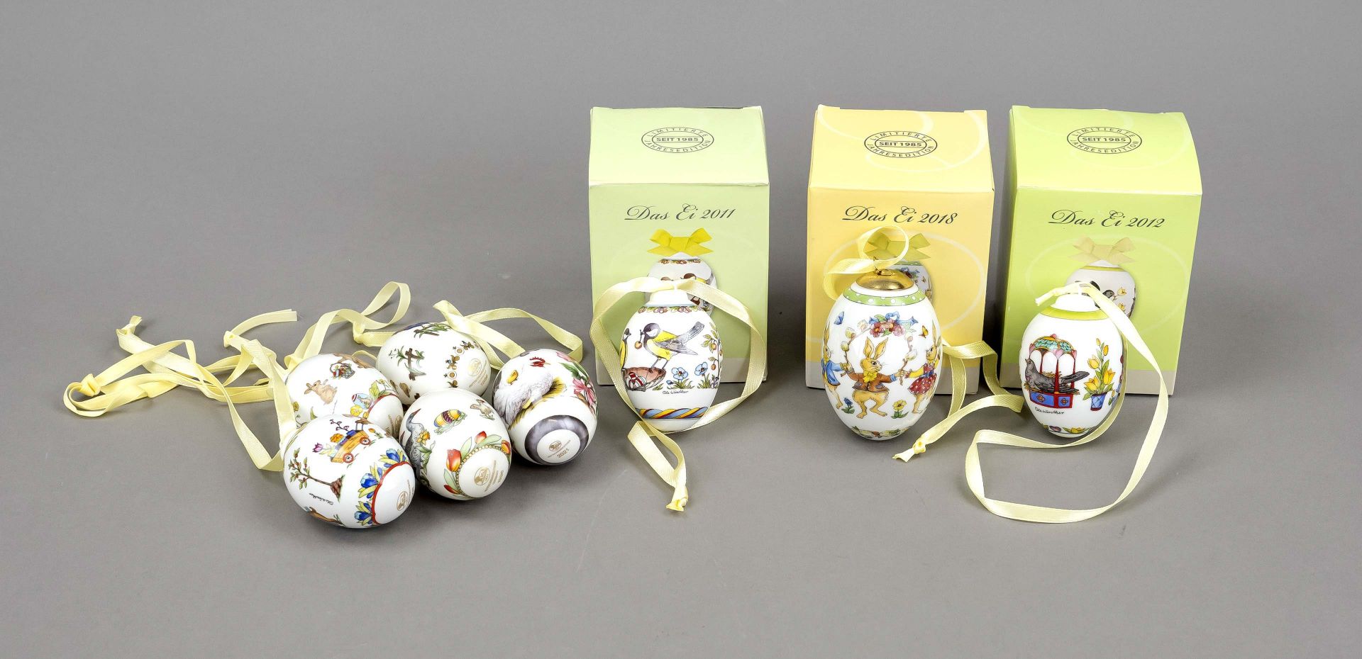 23 Easter eggs, Hutschenreuther, dated between 1985 and 2018, various polychrome decorations, with