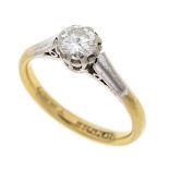 Brilliant solitaire ring GG 750/000 and platinum with one brilliant-cut diamond 0.50 ct slightly