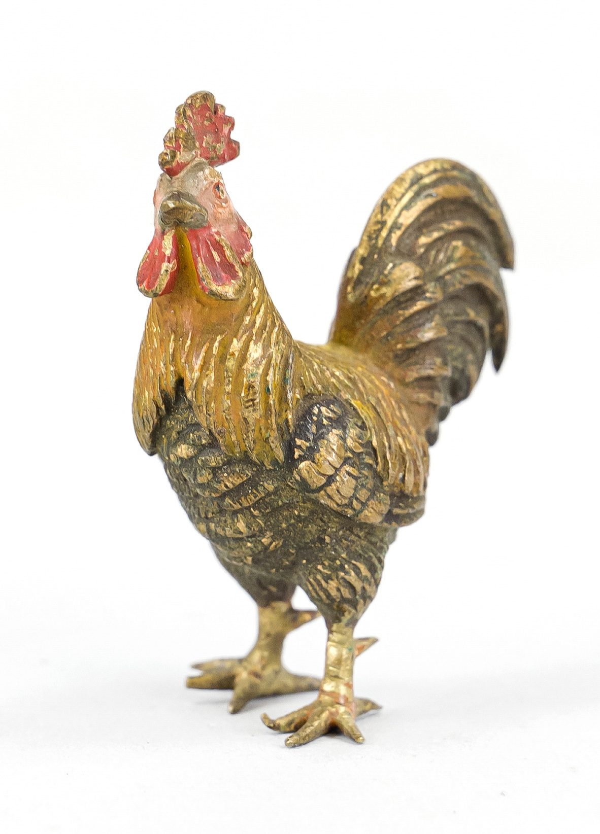 Viennese bronze in the shape of a cockerel, 1st half of the 20th century, polychrome cold-painted